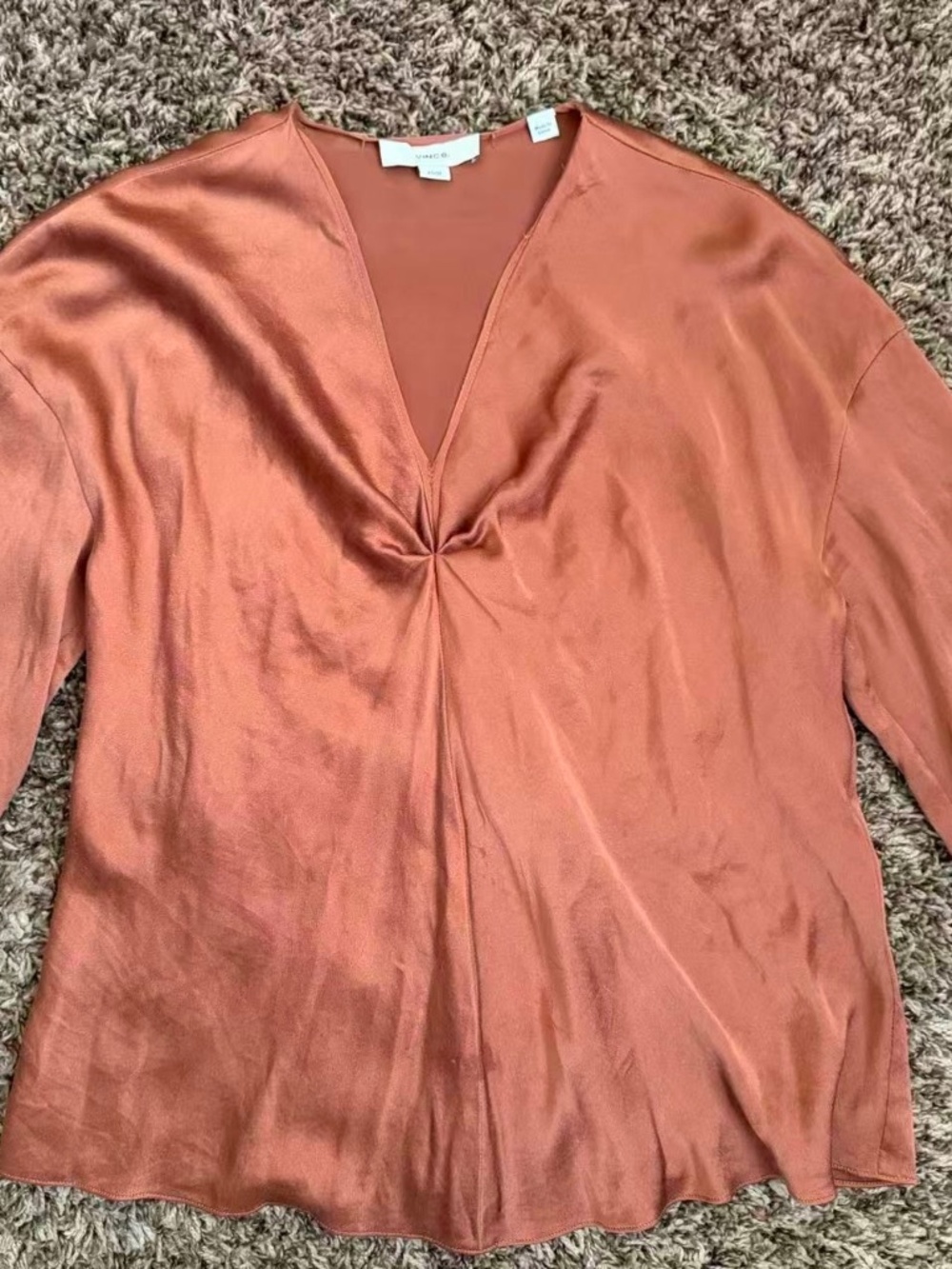 Vince Satin Twist-Front Long Sleeve Blouse
